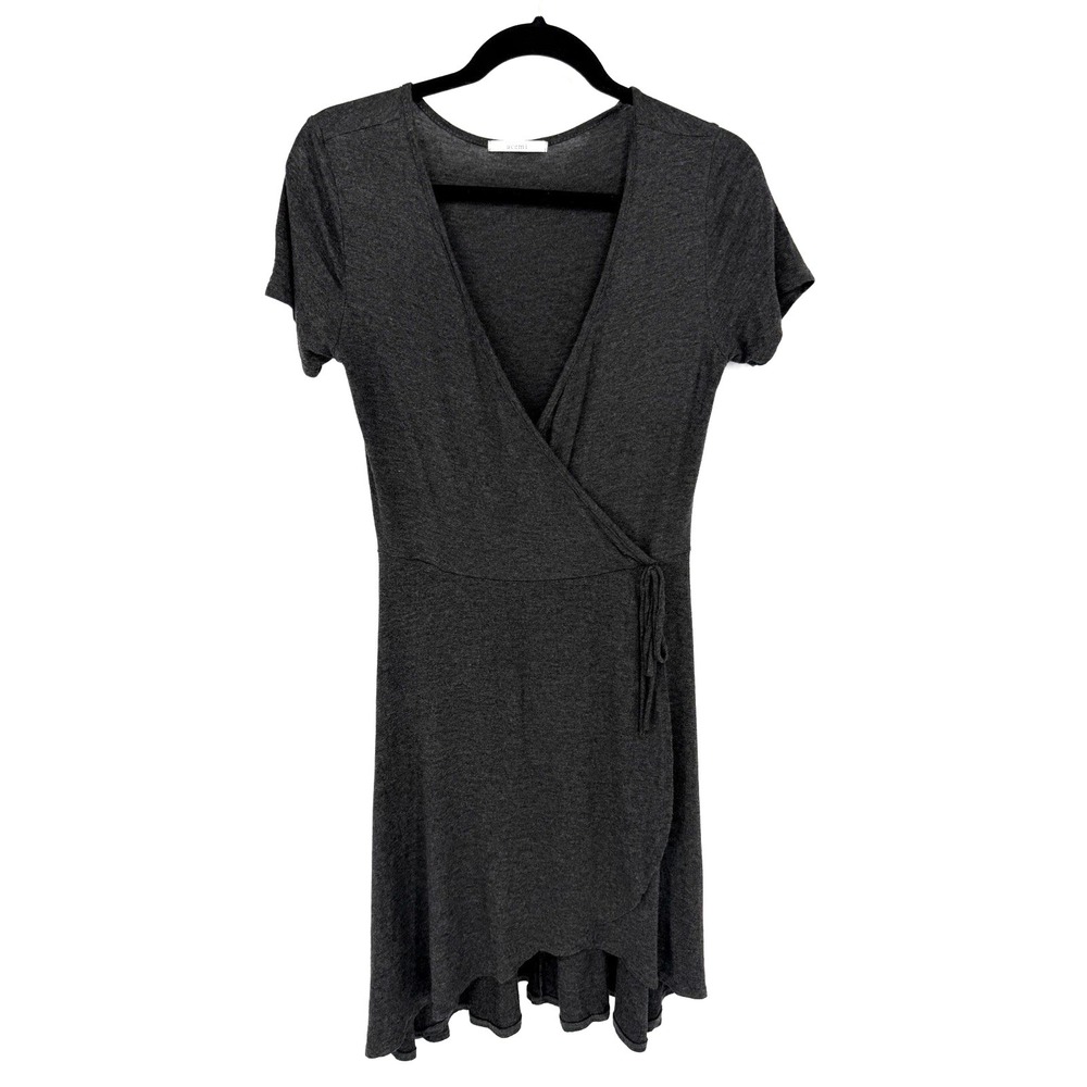 ACEMI Knit Heather Gray Wrap Style Tie Waist A-Line Dress MED Minimalist‎ USA